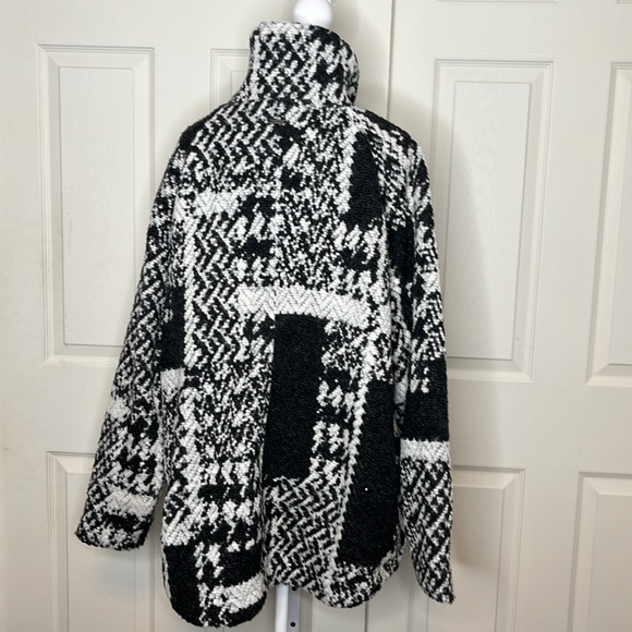 PRANA Women’s "Sakari" Jacket Oversized Wool Blend Knit Textured Black & White S - Picture 4 of 11